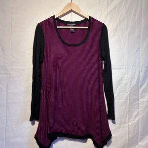 Chelsea & Theodore Black and Purple Striped Long Sleeve Top